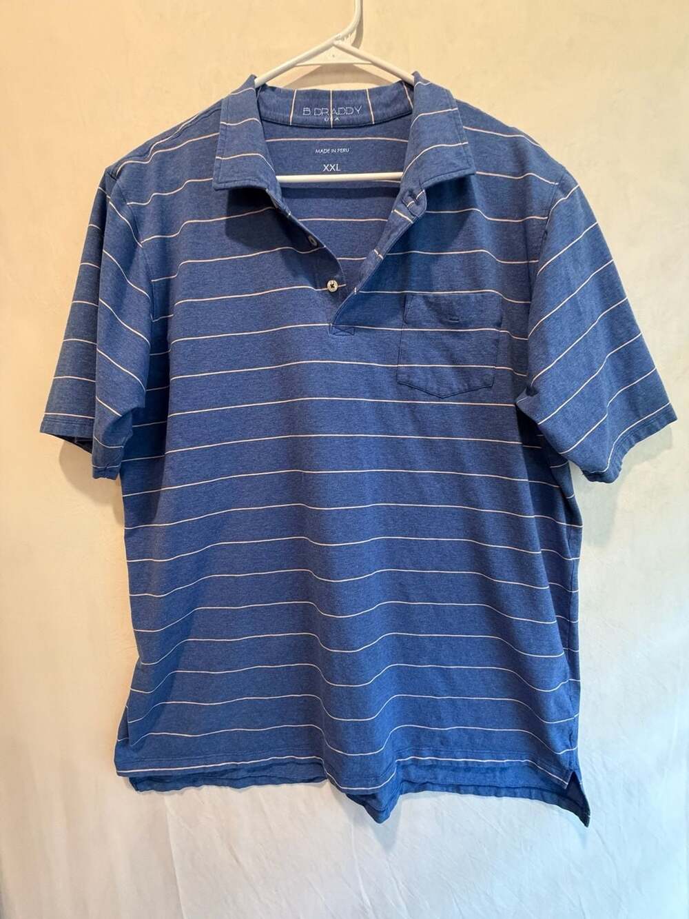B. Draddy USA Men's Blue Striped Polo Shirt Pocket XXL